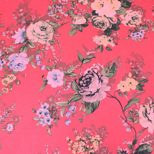 3 Metres Luxury Lounge-Wear Floral Slinky Jersey  - 55" Coral