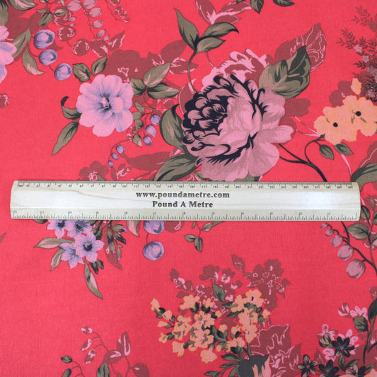 3 Metres Luxury Lounge-Wear Floral Slinky Jersey  - 55" Coral