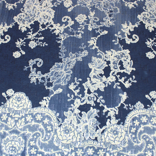 3 Metre Luxury Soft Moonlight Floral Terry Effect Jersey- 55” Wide Denim Blue