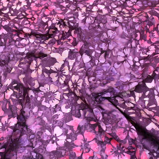 Premium Quality 100% Cotton Bali Batik - Bloom - 45" Wide Purple & Pink