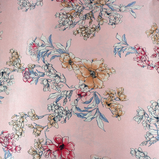 3 Metres Printed Silky Satin- 55" Wide Pink Floral