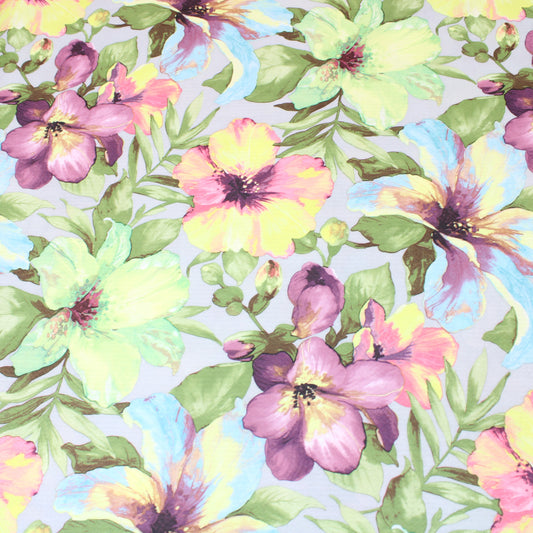 3 Metres Dressmaking Floral Lilly Cloque Jersey - 55" Wide Blue & Pink