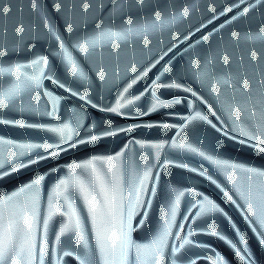 10 Metres Printed Silky Satin- 55" Wide (Greyish Blue)