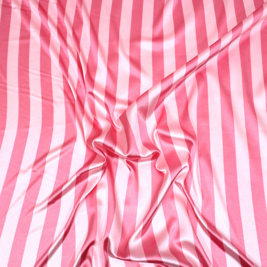10 Metres Printed Silky Satin- 55" Wide (Pink Stripes)