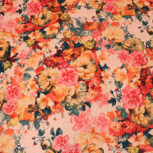 3 Metres Super Soft Brushed Effect Terry Knit Floral Jersey  - 55" Bright Peach
