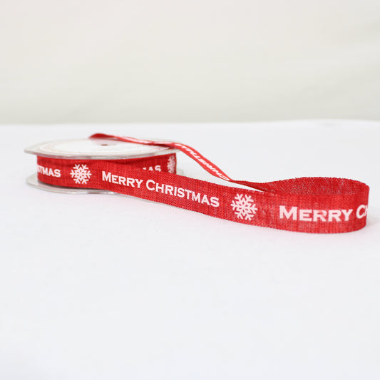 15mm Merry Christmas Red Ribbon- Per Metre