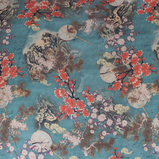 3 Metres Floral Bubble Dress-Satin - 55" Wide Teal & Red