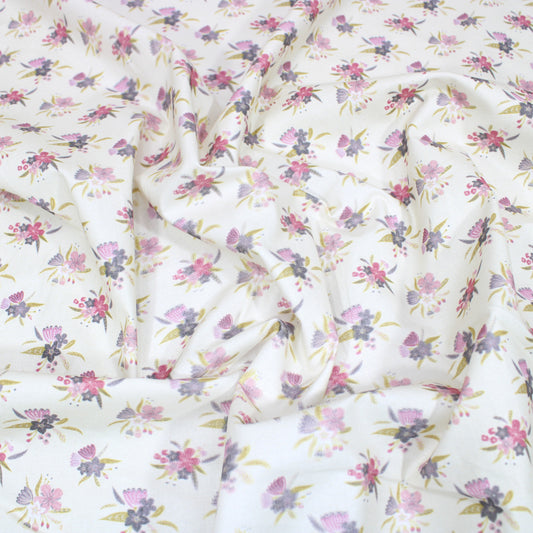 Per Metre 100% Digital Floral Quilting Cotton 55" Wide Ivory