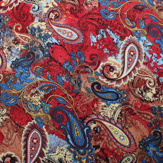 3 Metres Printed Dress Viscose- 55" Wide (Paisley Red & Blue)