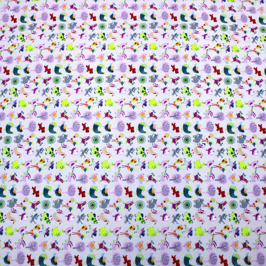 3 Metres Printed Poplin Cotton - 55" Wide (Lilac Animal)