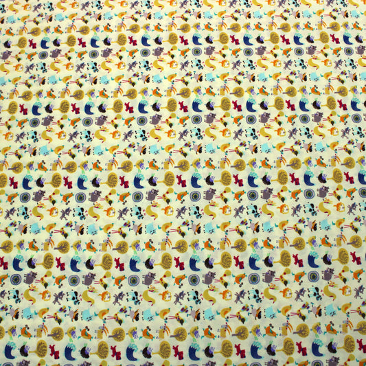 3 Metres Printed Poplin Cotton - 55" Wide (Yellow Animals)