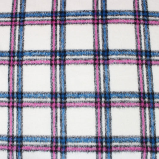 3 Metres Chequered Wool Rich Faux Furr 55" Wide Ivory & Blue