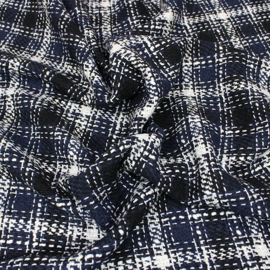3 Metres Wool Rich Plaid Fabric 55" Wide Sparkle Navy