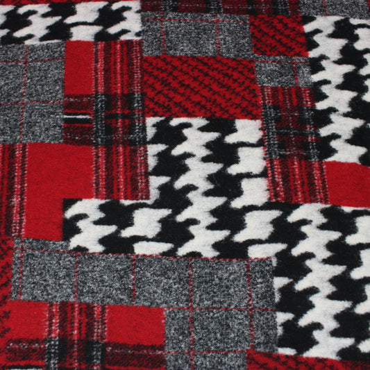 3 Metres Wool Rich Printed Fabric 55" Wide Red & Grey