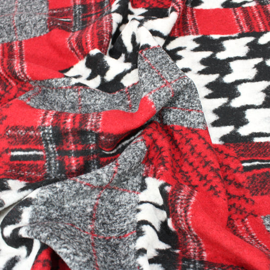 3 Metres Wool Rich Printed Fabric 55" Wide Red & Grey