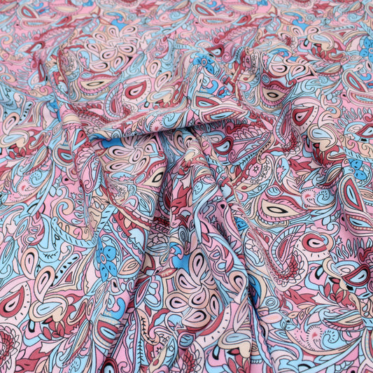 3 Metre Natural Drape Soft-Touch Floral American Crepe 55" Wide- Pink & Blue