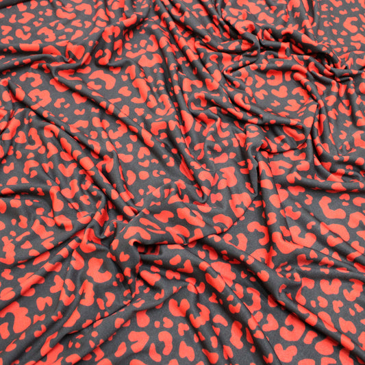 3 Metres Soft Cheetah Printed Viscose Jersey -  55" Black & Red