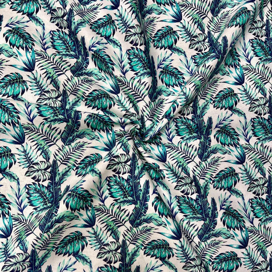 Per Metre Digitally Printed 100% Cotton- 45" Wide (Green/blue feathers)