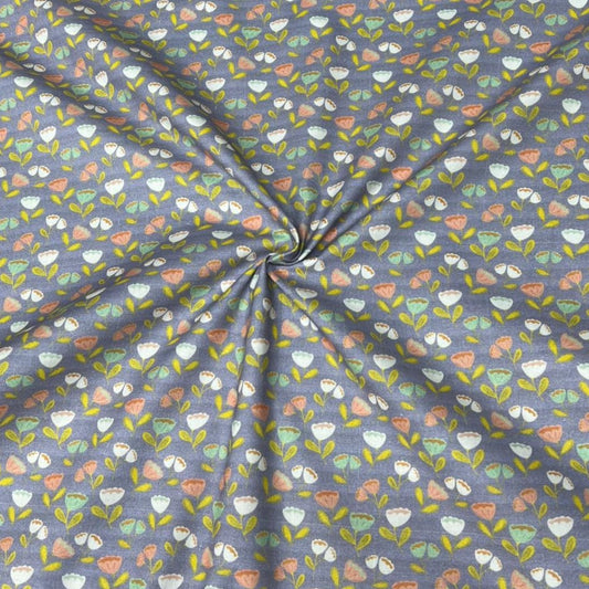 Per Metre Digitally Printed 100% Cotton- 45" Wide (Purple/grey with flowers)