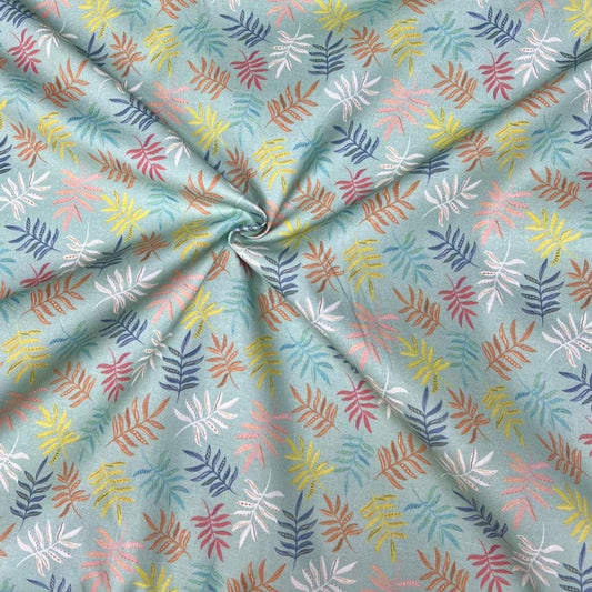 Per Metre Digitally Printed 100% Cotton- 45" Wide (Blue with different colour feathers)