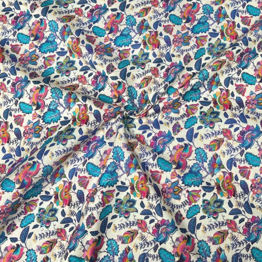 Per Metre Digitally Printed 100% Cotton- 45" Wide (Multicoloured flowers and leaves)