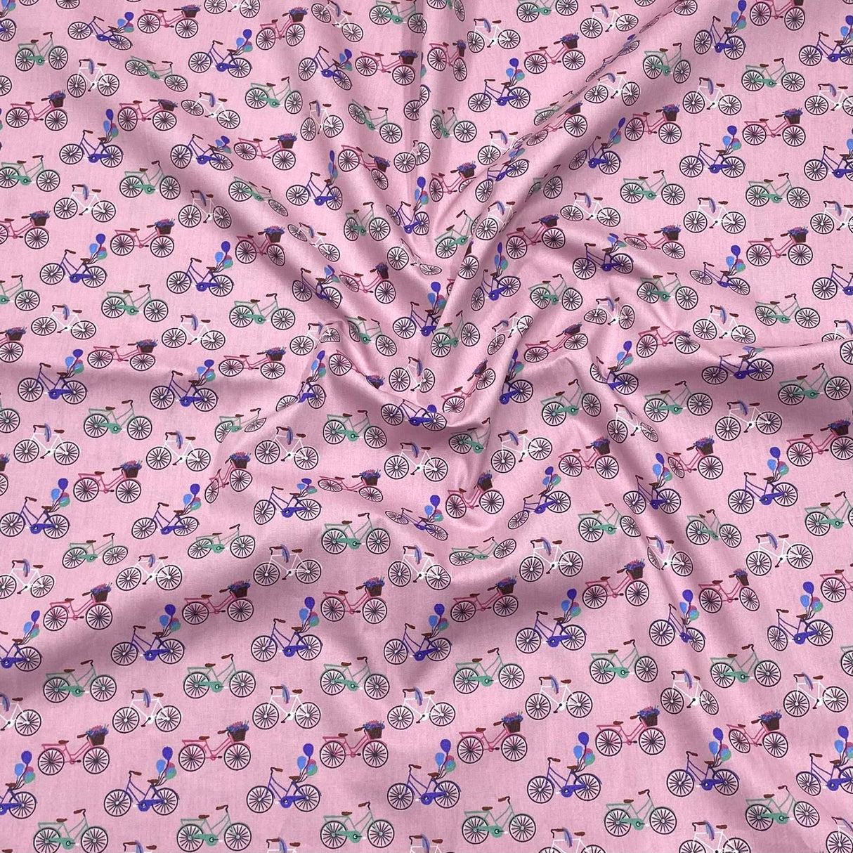 3 Metres Printed Poplin Cotton - 60" Wide (Pink Bike)