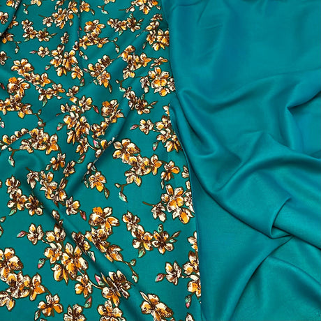 6 Metres, Premium Quality, Printed Dressmaking Viscose Bundle - 55" Wide (Teal)