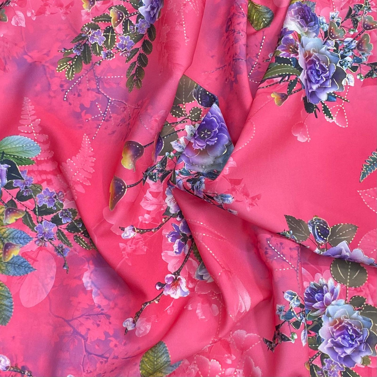 3 Metres, Soft Touch Gold Foil Crepe - 55" Wide (Pink)