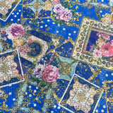 10 Metres Beautiful Printed Cut Out Crepe 55" Wide (Blue Design)