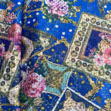 10 Metres Beautiful Printed Cut Out Crepe 55" Wide (Blue Design)