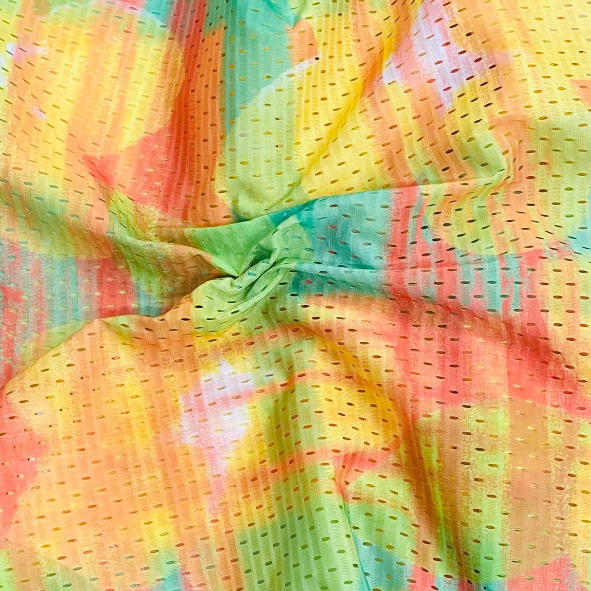 10 Metres Beautiful Printed Cut Out Crepe 55" Wide (Yellow & Green)
