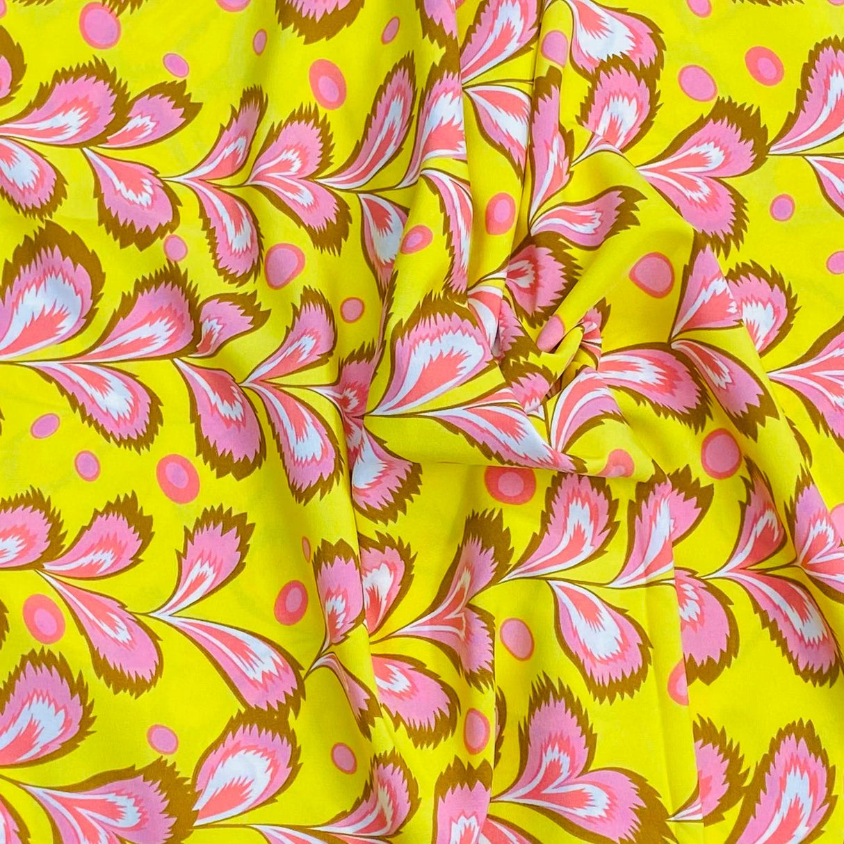 3 Metres, Premium Quality, Printed Dressmaking Viscose - 55" Wide (Yellow)