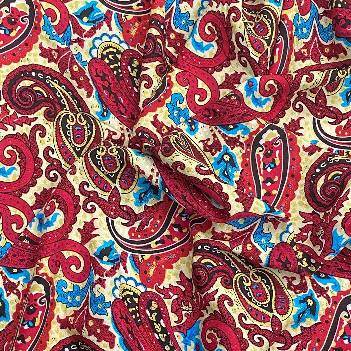 3 Metres, Premium Quality, Printed Dressmaking Viscose - 55" Wide (Red Paisley)