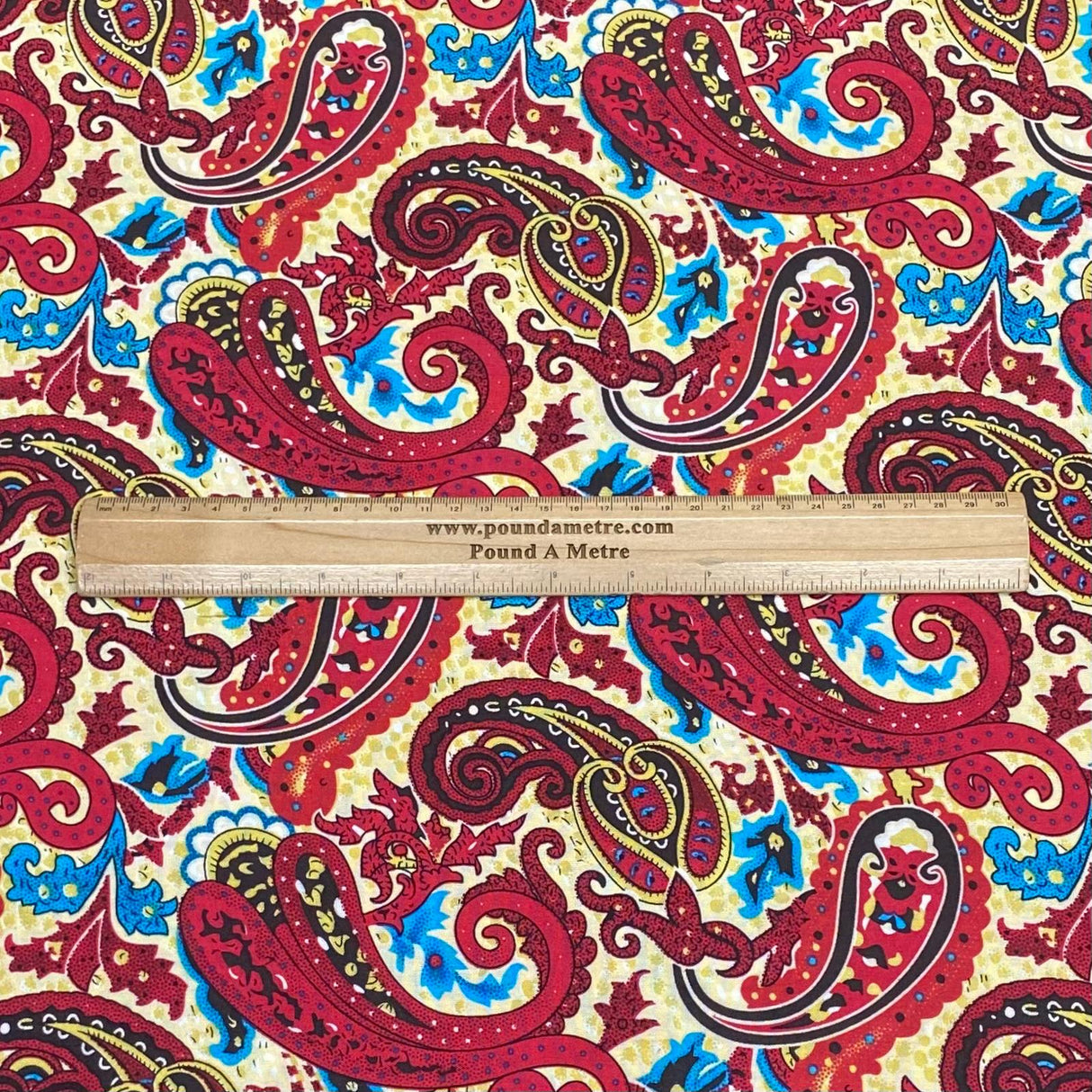 3 Metres, Premium Quality, Printed Dressmaking Viscose - 55" Wide (Red Paisley)