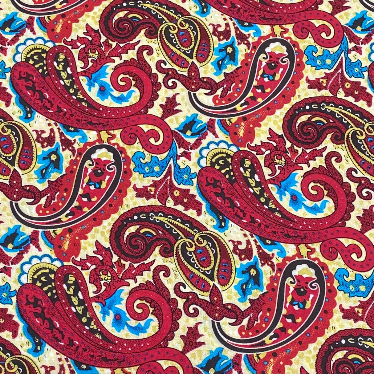 3 Metres, Premium Quality, Printed Dressmaking Viscose - 55" Wide (Red Paisley)