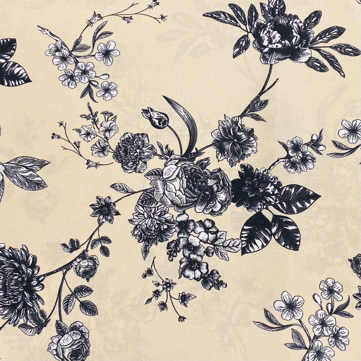 3 Metres, Premium Quality, Printed Dressmaking Viscose - 55" Wide (Cream Floral)