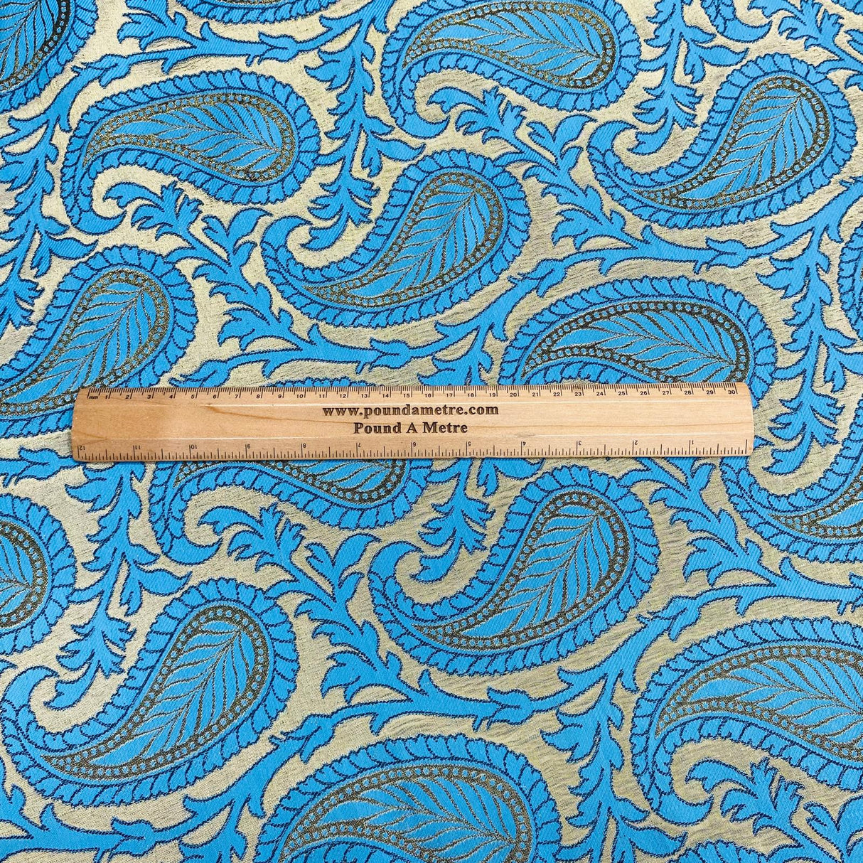 Per Metre Luxury Paisley Brocade- 55” Wide (Blue & Gold)