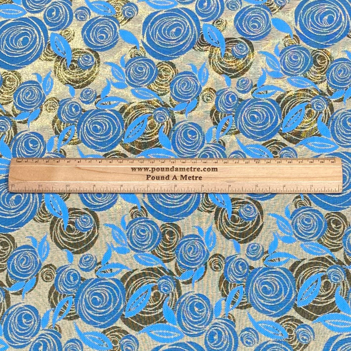 Per Metre Luxury Floral Brocade- 55” Wide (Blue Rose)