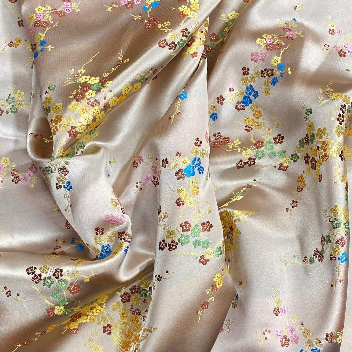 Per Metres Oriental Chinese Brocade - 45" Wide - (Silver)
