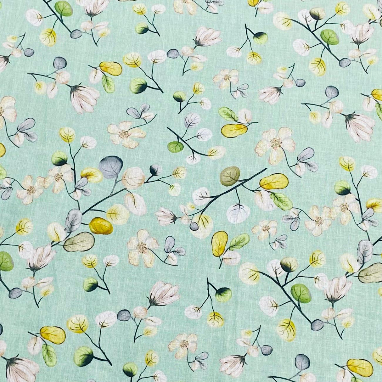 3 Metres, Luxury Dressmaking 100% Digital Printed Cotton Lawn- 55" (Mint)