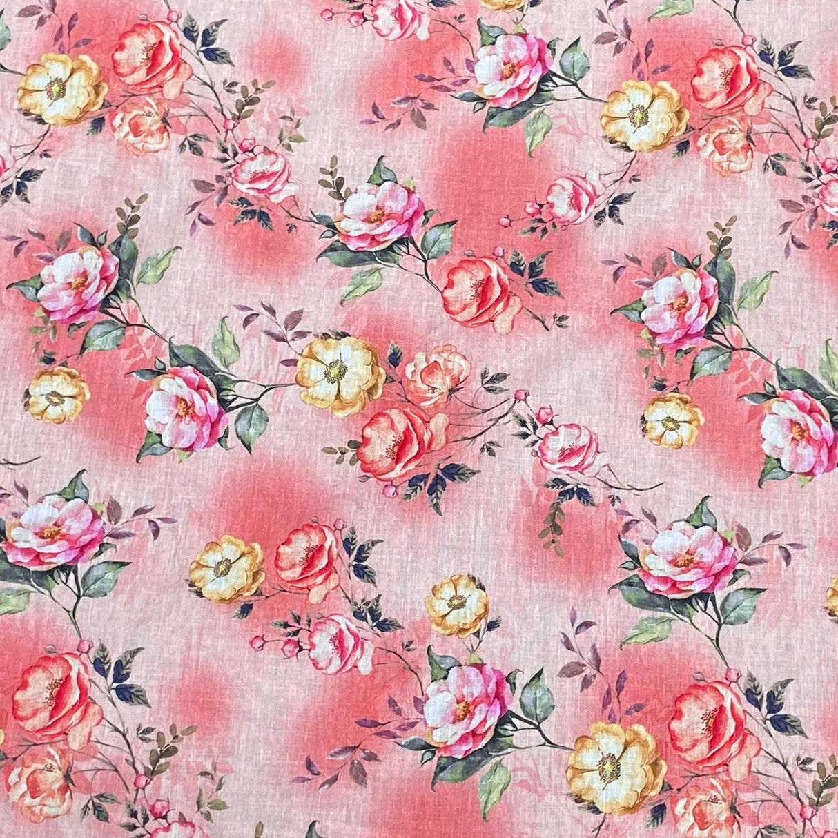 3 Metres, Luxury Dressmaking 100% Digital Printed Cotton Lawn- 55" (Pink)