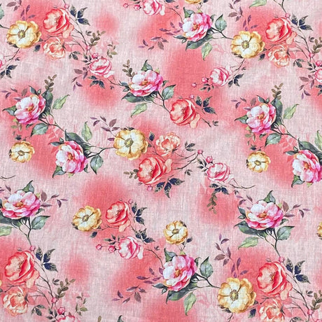 3 Metres, Luxury Dressmaking 100% Digital Printed Cotton Lawn- 55" (Pink)
