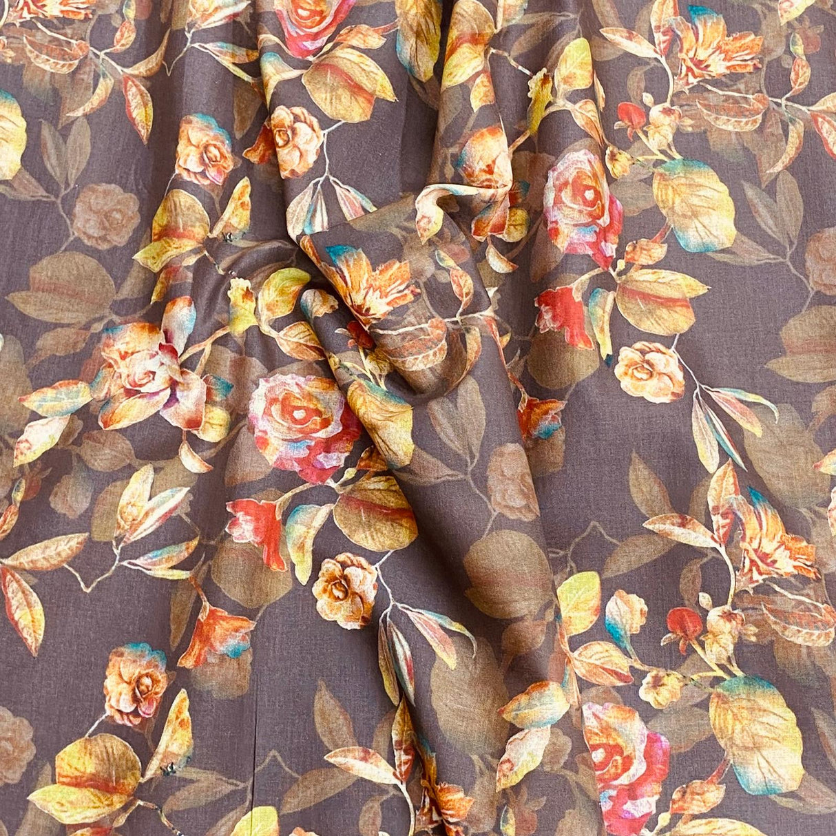 3 Metres, Luxury Dressmaking 100% Digital Printed Cotton Lawn- 55" (Brown)