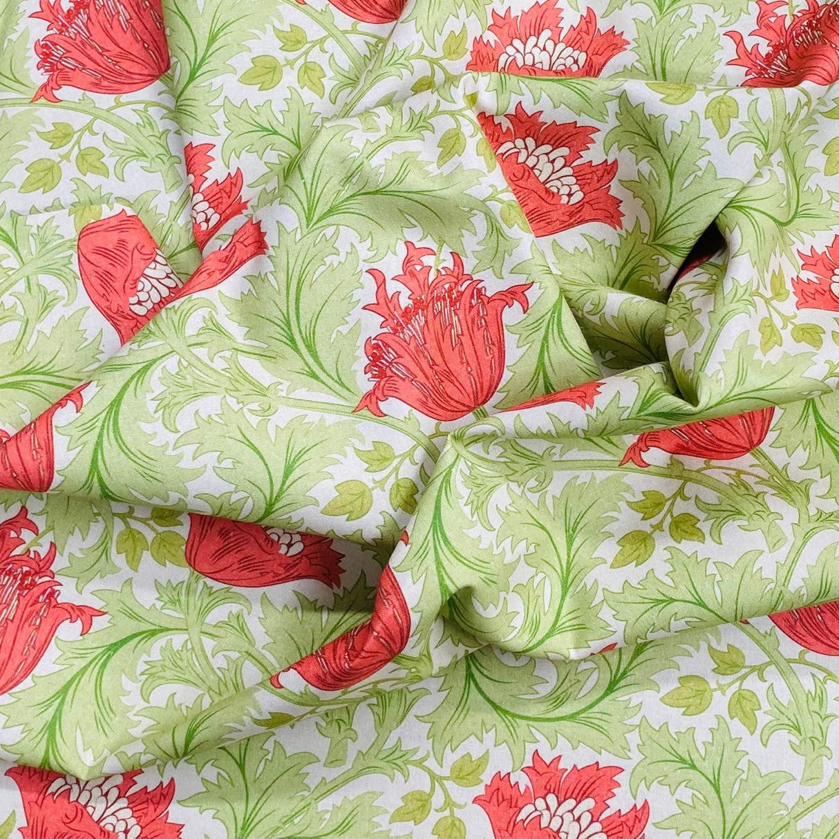 Per Metre Luxury Printed Quilting Cotton - (Green Flowers)