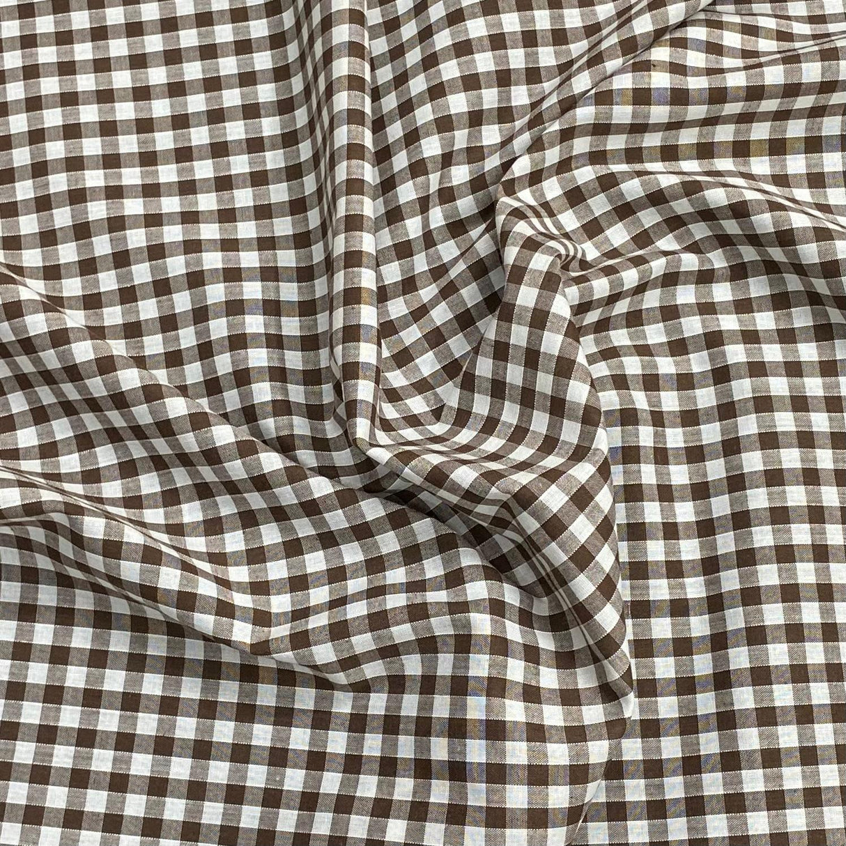Per Metre Super Soft Polycotton Gingham 45" Wide (Brown & White)
