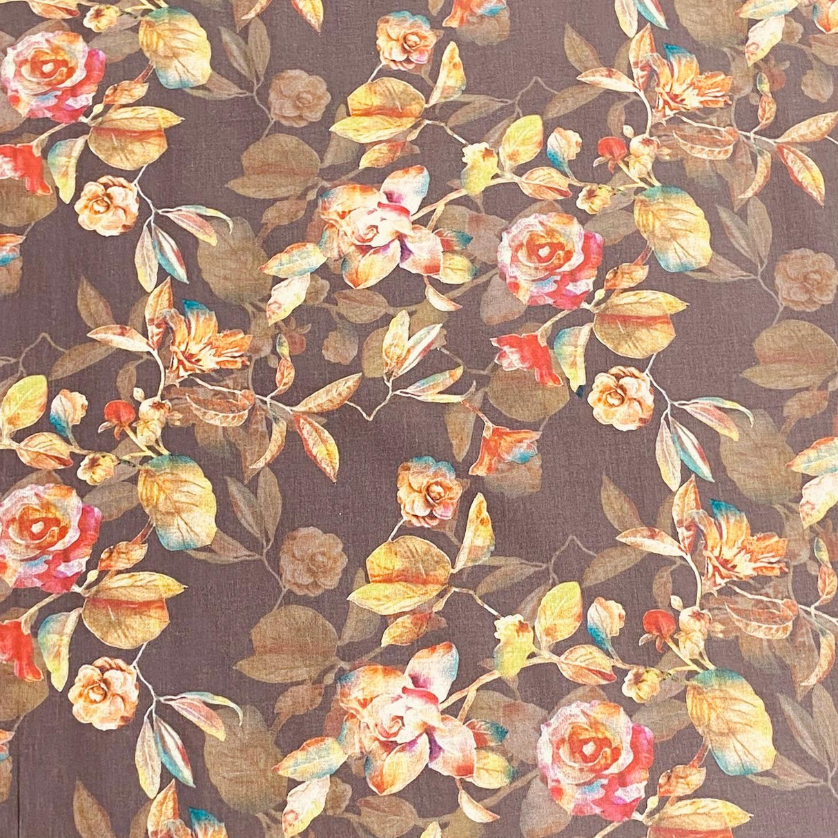 3 Metres, Luxury Dressmaking 100% Digital Printed Cotton Lawn- 55" (Brown)