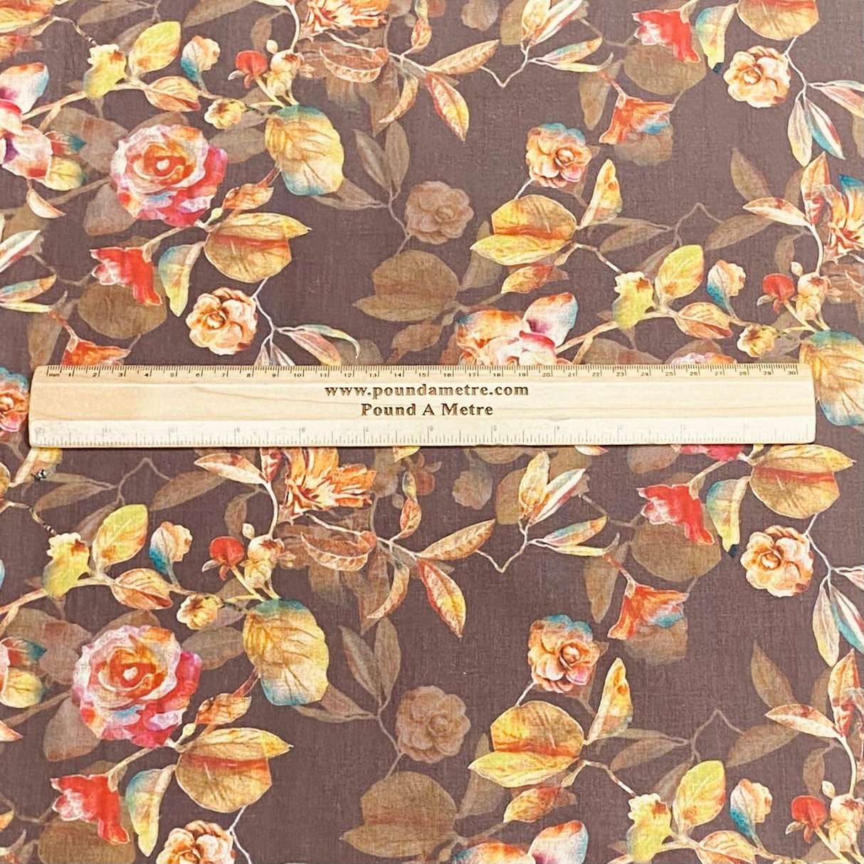 3 Metres, Luxury Dressmaking 100% Digital Printed Cotton Lawn- 55" (Brown)
