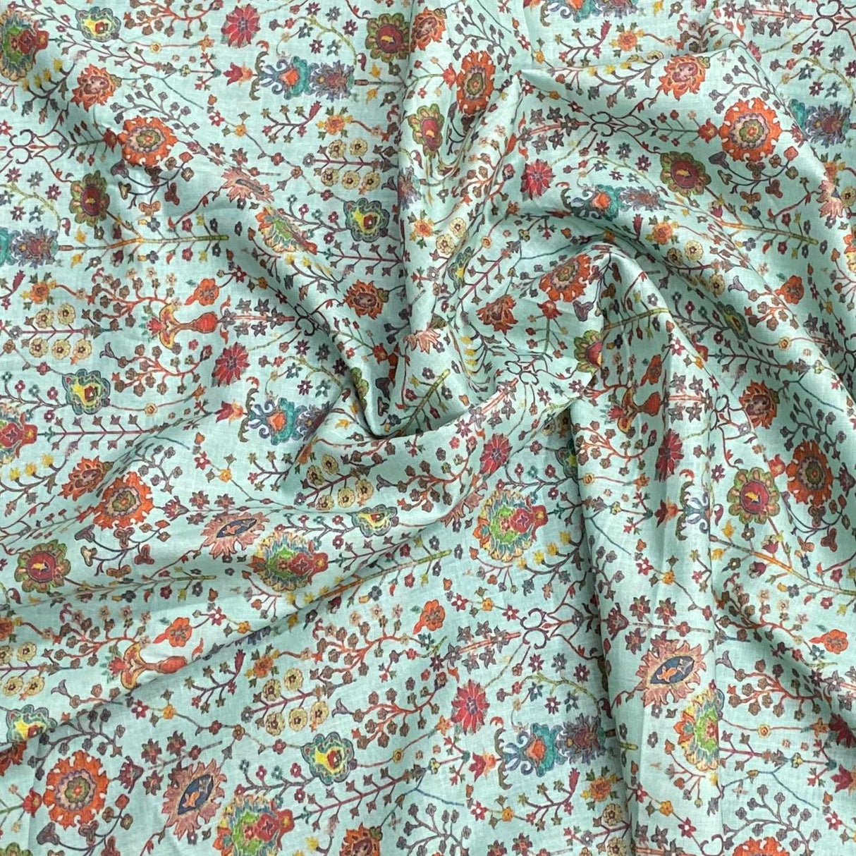 3 Metres, Luxury Dressmaking 100% Digital Printed Cotton Lawn- 55" (Sky Blue)