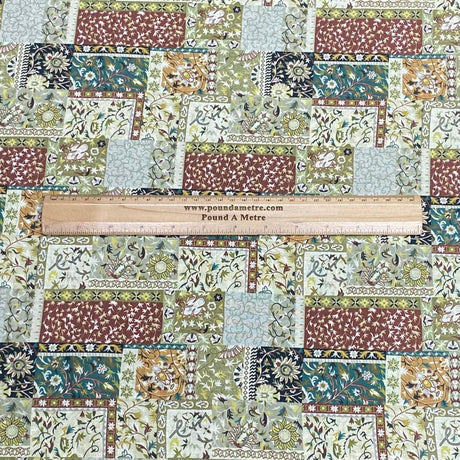 3 Metres, Luxury Dressmaking 100% Digital Printed Cotton Lawn- 55" (Green Patches)