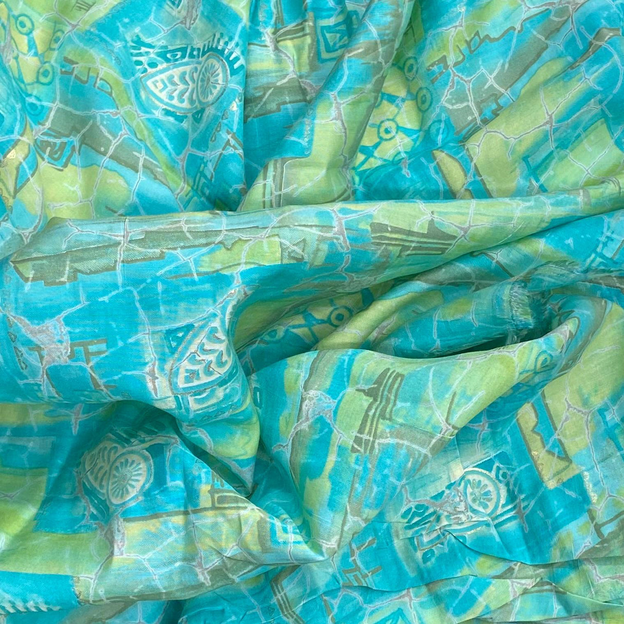 3 Metres Gold Foil Polyester Silk Fabric- 45" Wide (Turquoise)